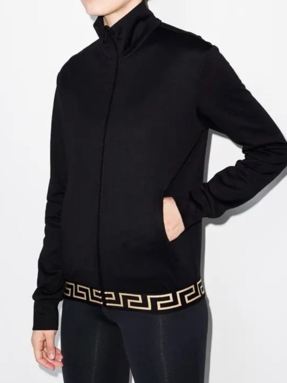 Versace Women’s Classic Black Zip-Up Track Jacket Greca Motif, Size 4